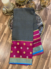Slate grey and pink Mysore silk
