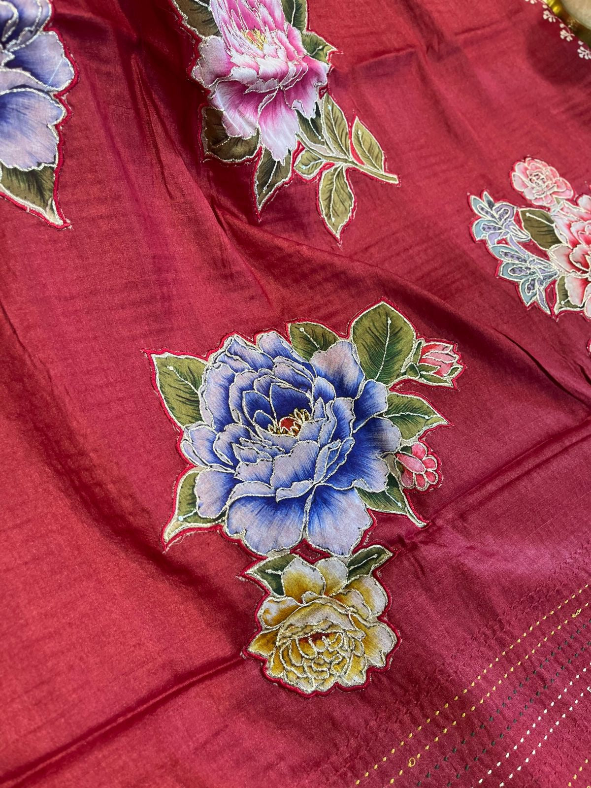 Maroon Red Green Tussar