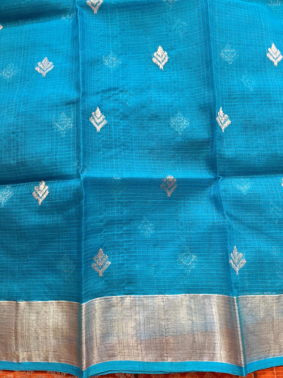 Designer All Over Jaal Pure Zari Kota Saree with Contrast Blouse