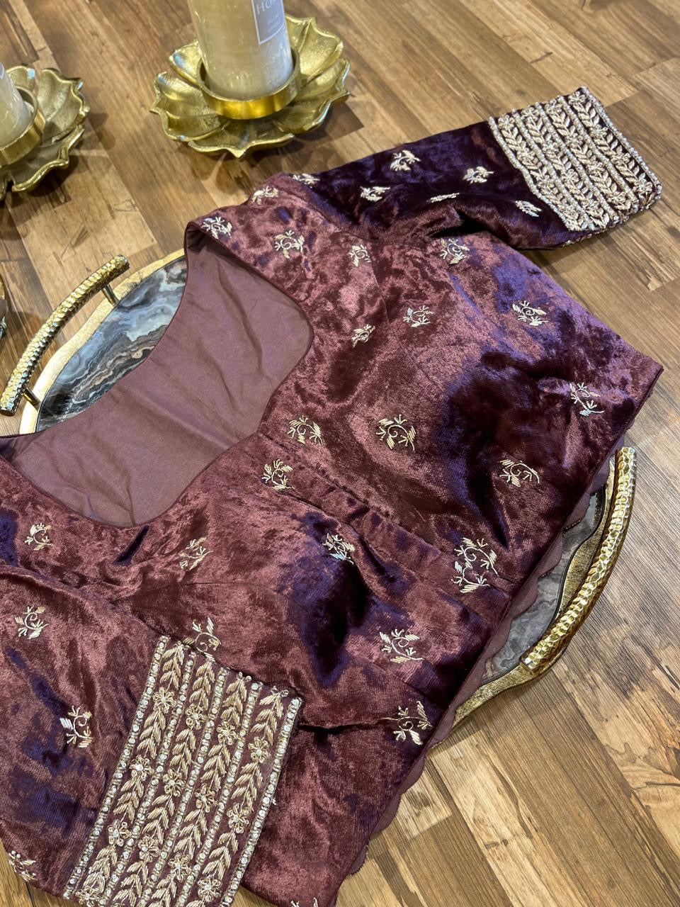 Chocolate Brown Velvet Handworked Blouse
