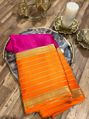 Pink and Orange Mysore Silk