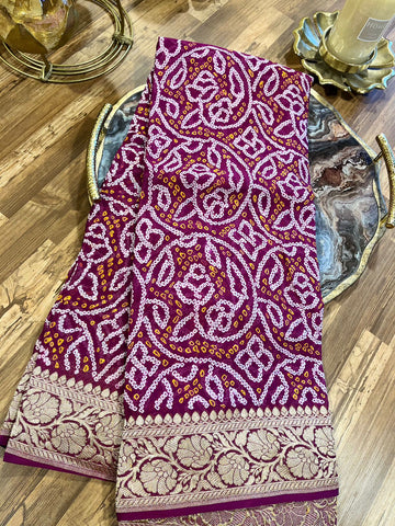 Wine Rai Pure Hand Bandhini Georgette