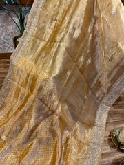 Golden Tissue Handloom Handworked Organza Saree