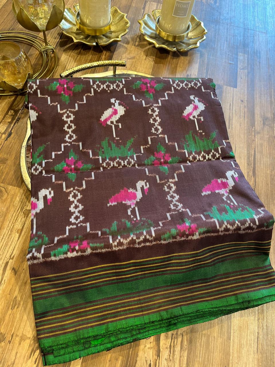 Brown and green Twill ikkat