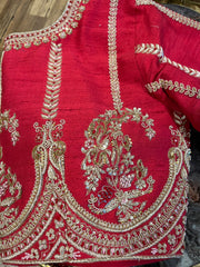 Red Pure Rawsilk All Over Handworked Blouse