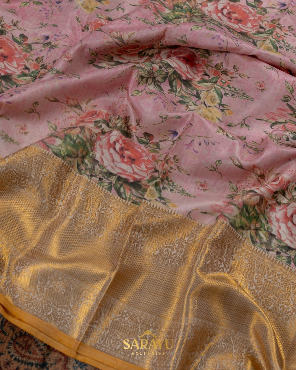 Soft Pink and Musturd Yellow Pure Kanchi Digital