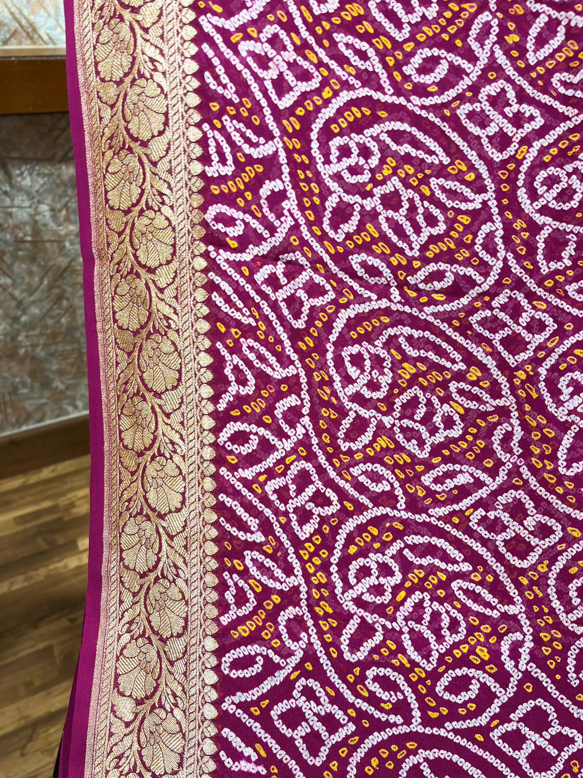 Wine Rai Pure Hand Bandhini Georgette