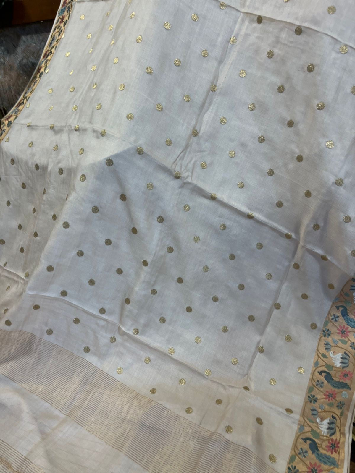 Cream Shade Pure Tussar Saree