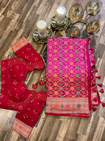 Pink and Red  Banrasi Exquisite Georgette