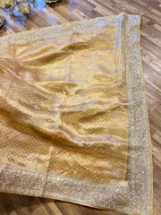 Golden Tissue Handloom Handworked Organza Saree