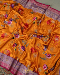 Orange Statement Designer Banarasi Mashru Designer Digital Silks