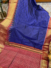 Blue Checkered Ikkat Pattu