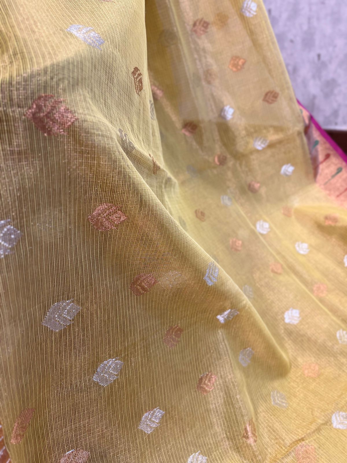 Lemon Yellow Single Tissue Zari Kota