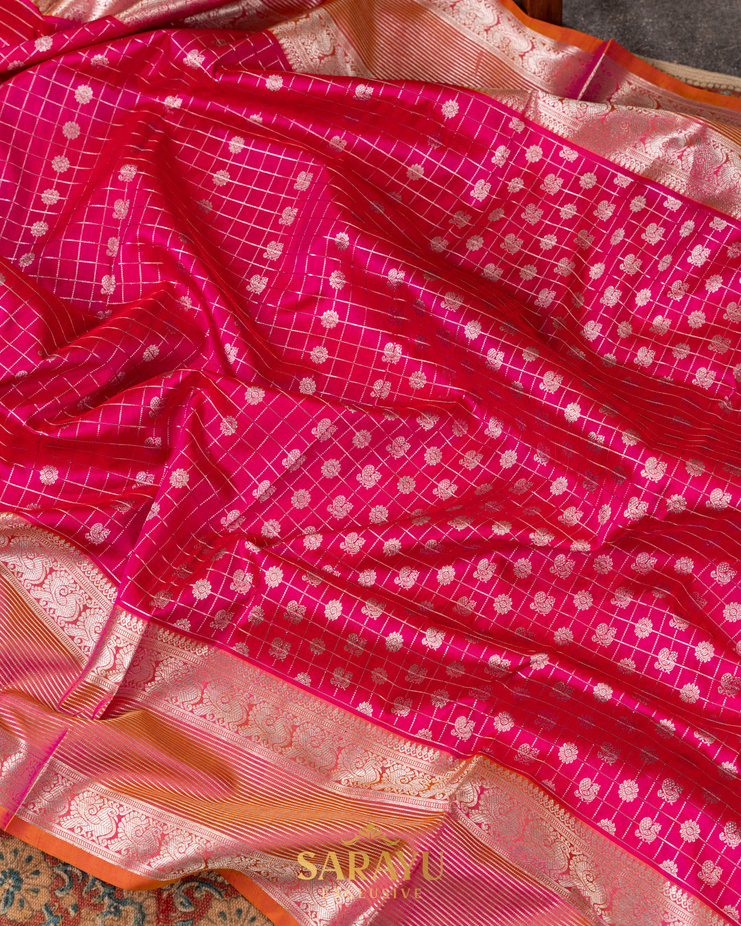 Red and Pink Kalanetha Venkatagiri Pure Silk