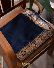 Deep Navy Pure German Silk Designer Saree