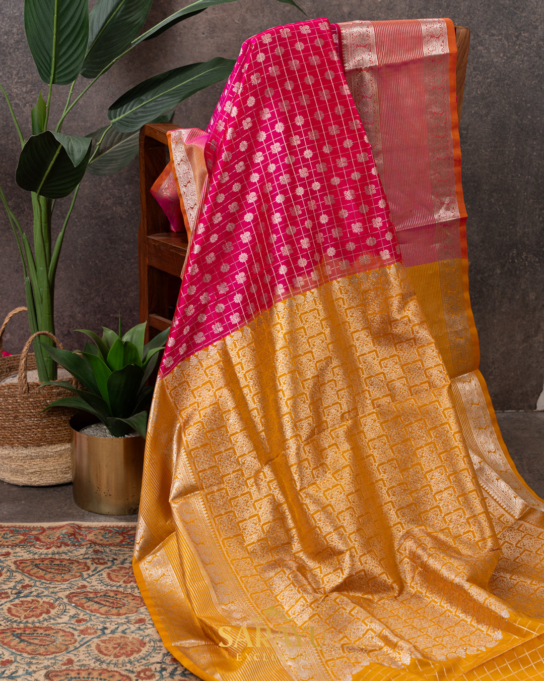 Red and Pink Kalanetha Venkatagiri Pure Silk