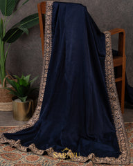 Deep Navy Pure German Silk Designer Saree