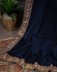 Deep Navy Pure German Silk Designer Saree