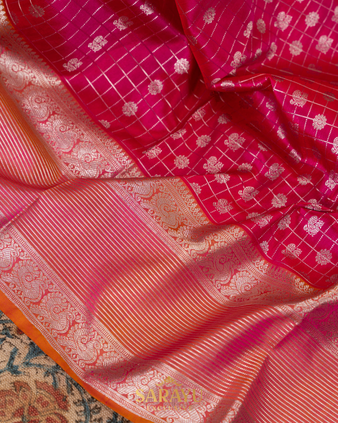 Red and Pink Kalanetha Venkatagiri Pure Silk