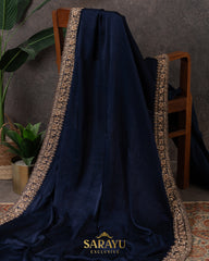 Deep Navy Pure German Silk Designer Saree