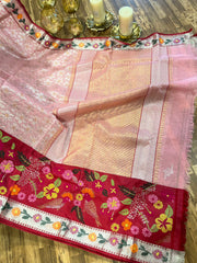 Light Pink and Red Pure Zari kota Jamawar