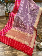 Lavender /Mauve Mix and Red Kora Tissue Banarasi