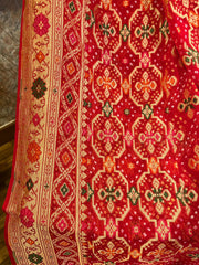 Red Double Bordered Banarasi Bandhini Georgette