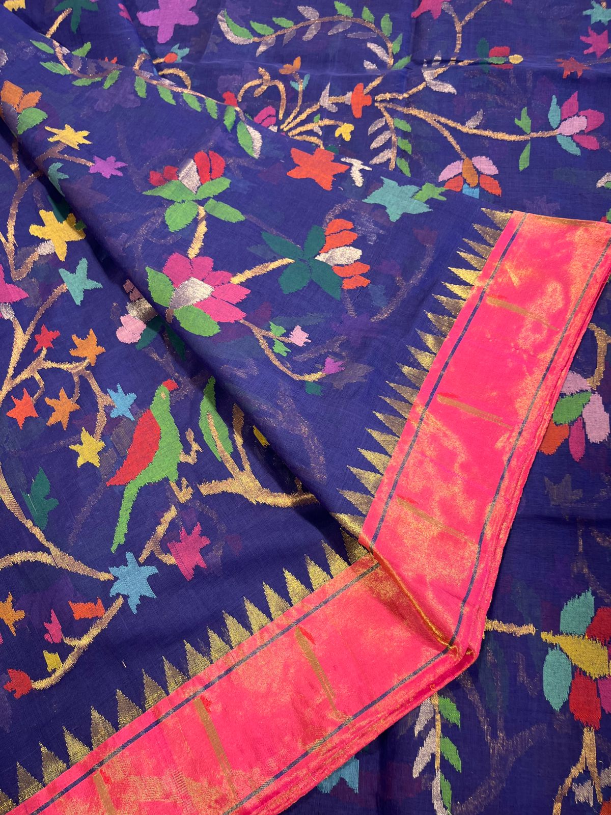 Blue and Pink Tissue Paithani Border