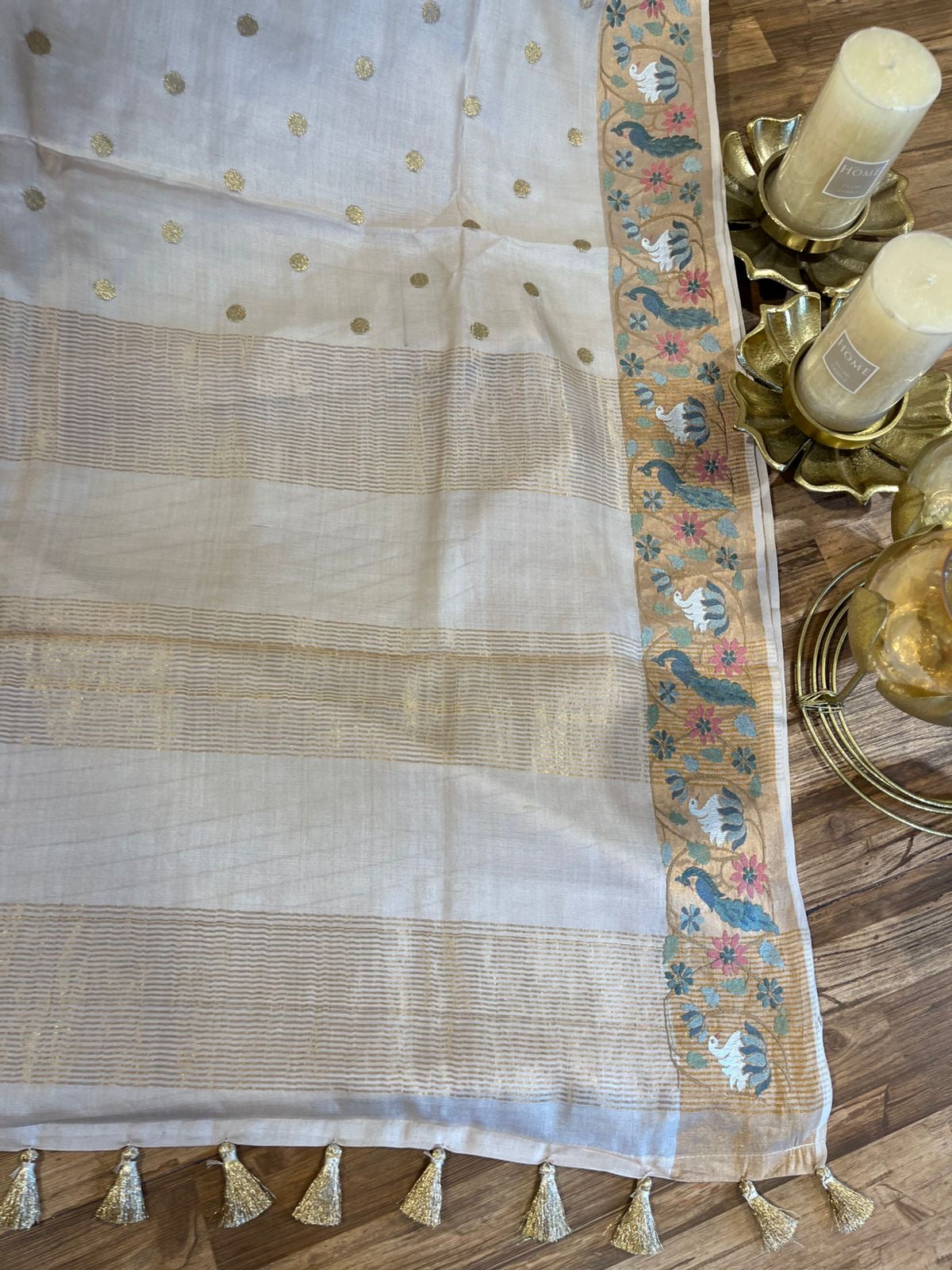 Cream Shade Pure Tussar Saree