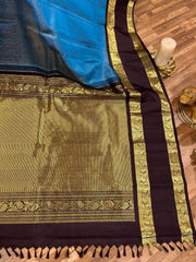 Blue and brown Space Border Gadwal Pattu