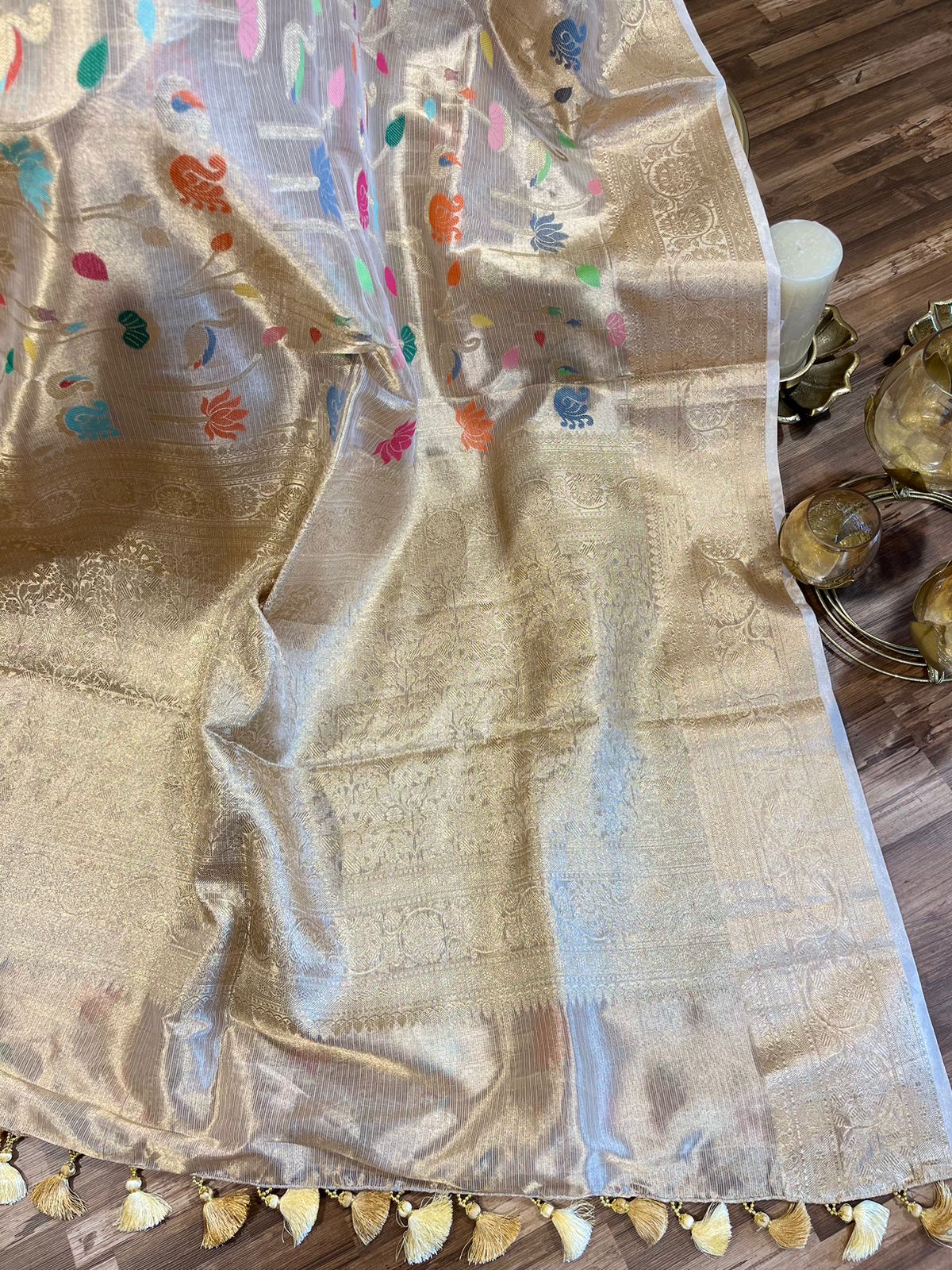 Beige Fancy Tissue Silk