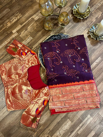 Brown Triple Muniya Paithani Bandhini