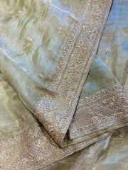 Pastel Green Tissue Handloom Handworked Organza Saree