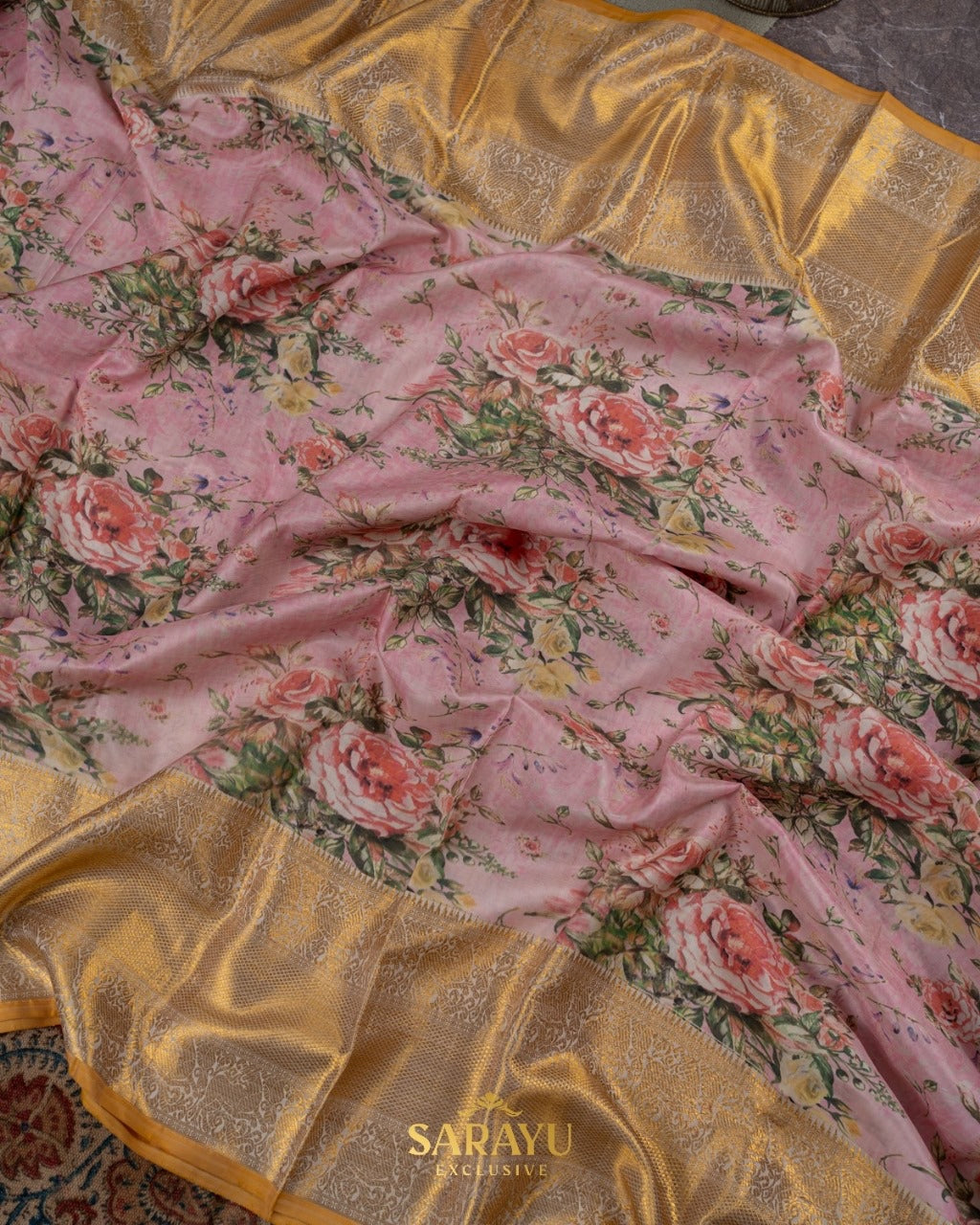 Soft Pink and Musturd Yellow Pure Kanchi Digital