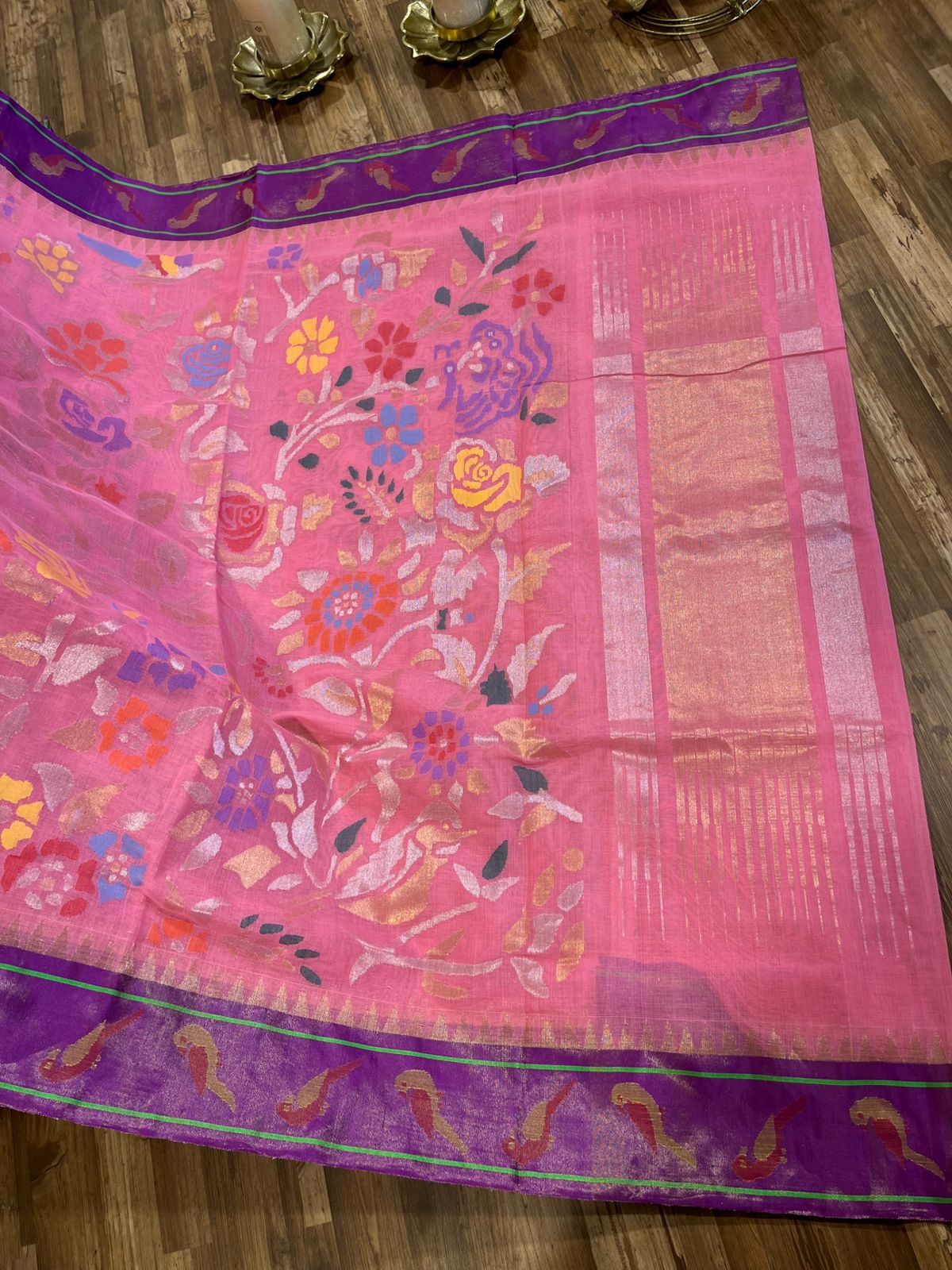 Pink and Purple Tissue Paithani Border