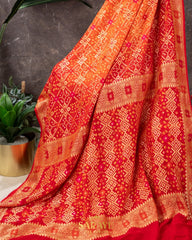 Deep Orange and Red Pure Banarasi Silk