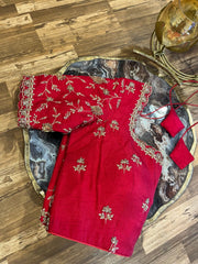 Pure Red Rawsilk Handworked Blouse