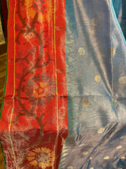 Ice Blue Tissue Pure Handloom Jamdhani