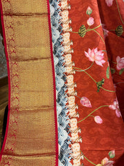 Brick Red Pure Kanchi Digital Silk