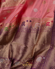 Peach Banarasi Pure Katan Silk Saree