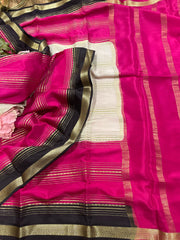 Half white and Black Premium Mysore Silk