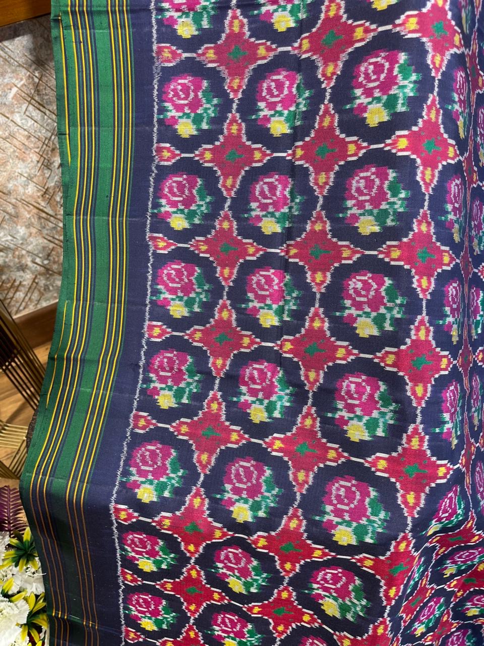 Navy Blue and Green Twill ikkat