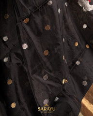 Black Designer Chanderi Pure Silk