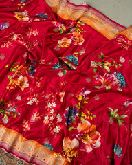 Red Shade Color Statement Designer Banarasi Mashru Designer Digital Silks
