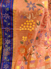 Peach and Blue Tissue Paithani Border