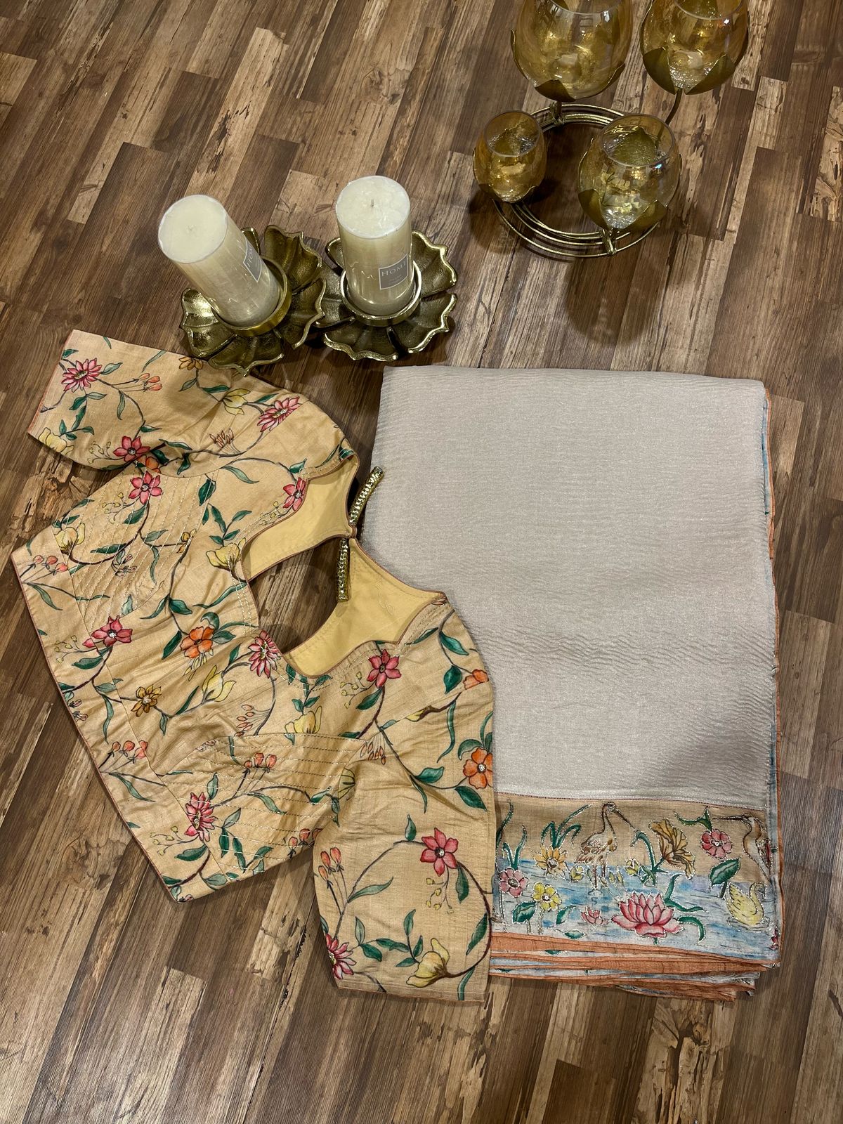 Cream Crushed Tissue Designer Organza