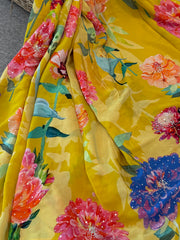 Yellow Crape Silk Saree