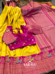 Yellow and Pink Gadwal Pattu