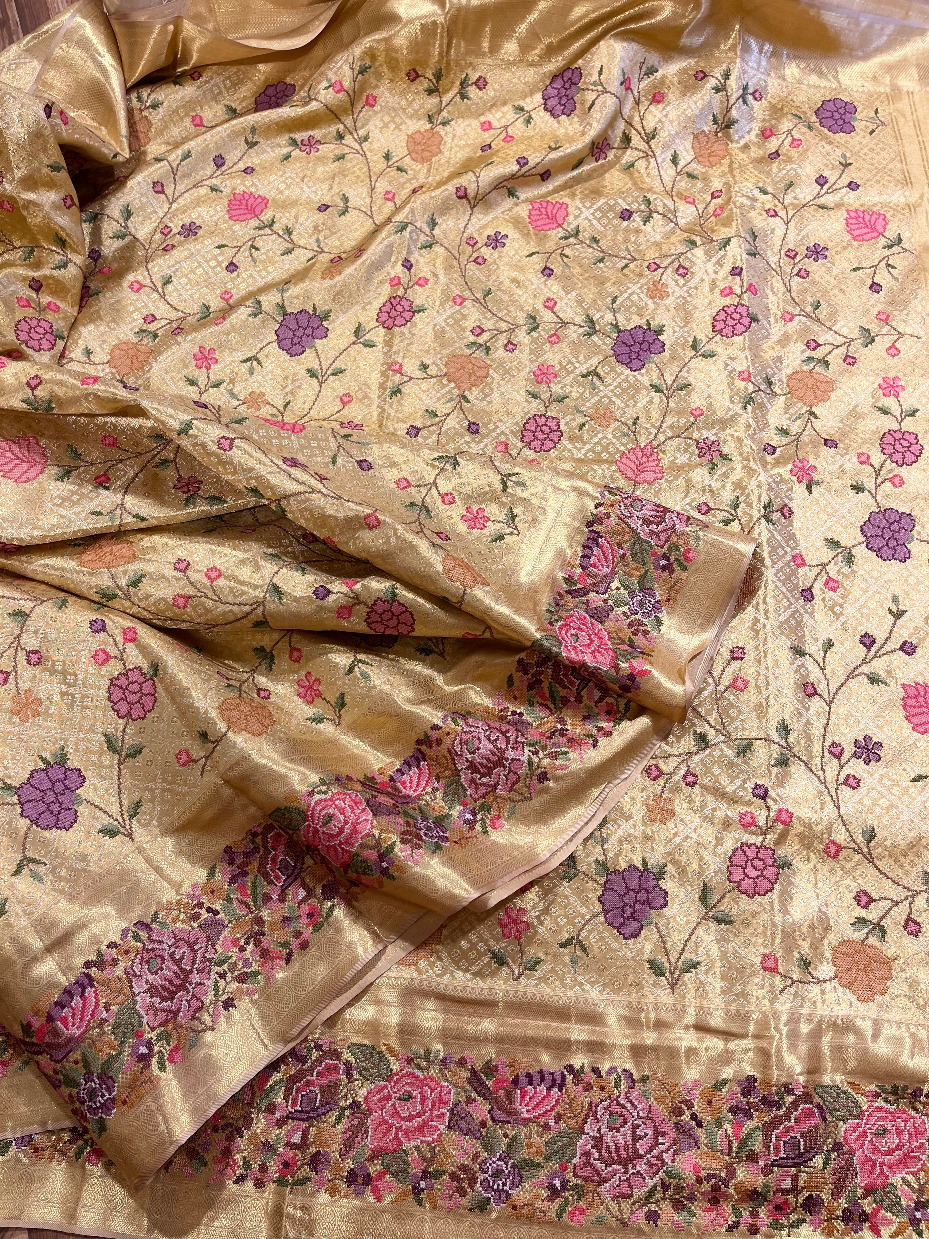 Kanchi tissue thread embroidery saree