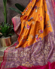 Orange Statement Designer Banarasi Mashru Designer Digital Silks